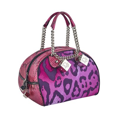 Lot 172 - Christian Dior Pink Python and Leopard Print Canvas 'Gambler Dice' Bowler Bag