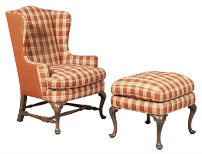 Lot 369 - George II Style Upholstered Walnut Wing...
