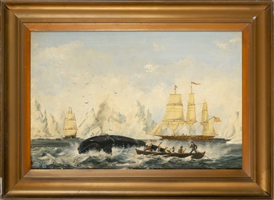 Lot 1 - American School 19th century Whaling Amongst...