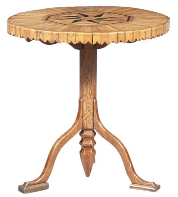 Lot 1404 - Oak Star Inlaid Marquetry Tripod Table 20th...