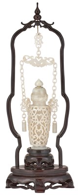 Lot 1069 - A Chinese White Jade Hanging Revolving Vase...