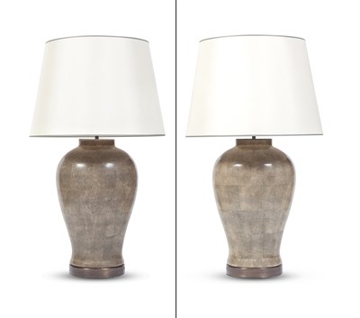 Lot 179 - Pair of Faux Shagreen Ceramic Lamps Height...