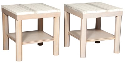 Lot 155 - Pair of Travertine Marble and Limed Oak Side...