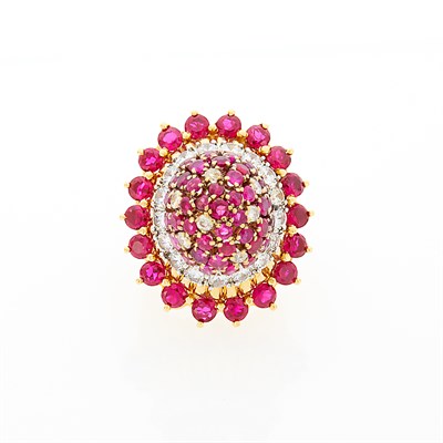 Lot 1143 - Gold, Ruby, Synthetic Ruby and Simulated Diamond Ring