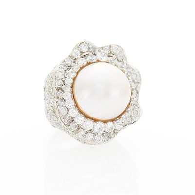 Lot 1068 - White Gold, Mabé Pearl and Simulated Diamond Ring