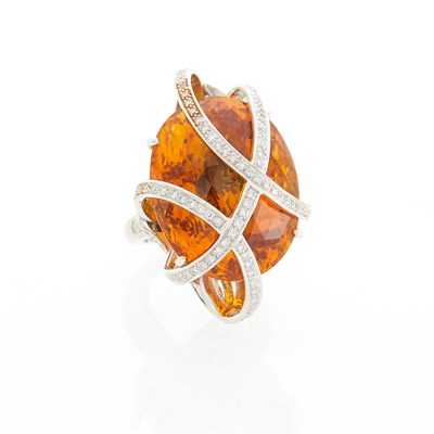 Lot 1051 - Platinum, Citrine, Diamond and Simulated Diamond Ring