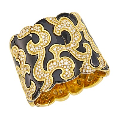 Lot 71 - Marina B Wide Gold, Anodized Steel and Diamond 'Onda' Cuff Bracelet