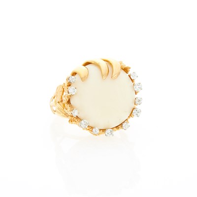 Lot 1099 - Gold, White Coral and Diamond Ring