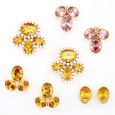 Lot 1286 - Four Pairs of Gold and Simulated Stone Earclips