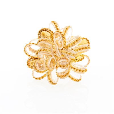 Lot 1076 - Silver-Gilt and Rock Crystal Cluster Fringe Ring