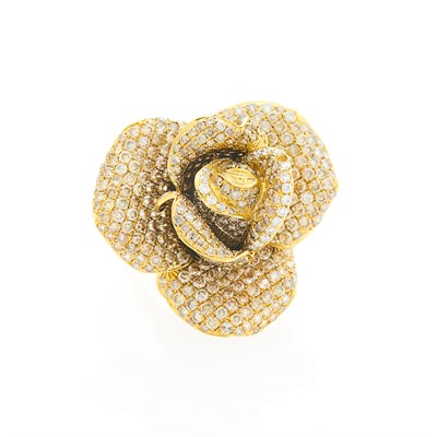 Lot 1275 - Gold and Colored Diamond Flower Ring/Brooch