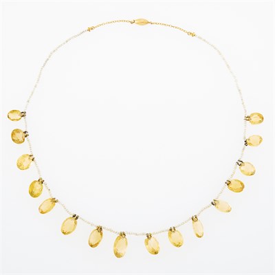 Lot 91 - Seed Pearl, Gold and Citrine Fringe Necklace