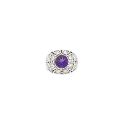 Lot 73 - Buccellati White Gold, Gold, Amethyst and Diamond Ring