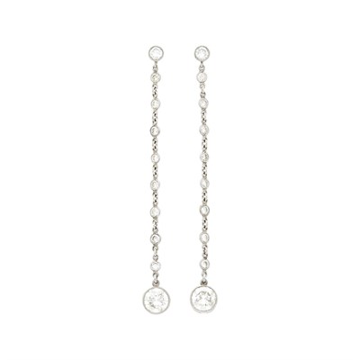 Lot 82 - Pair of Platinum and Diamond Pendant-Earrings