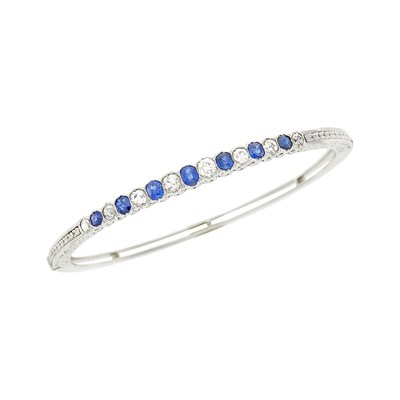 Lot 211 - Platinum, Sapphire and Diamond Bangle