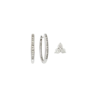 Lot 205 - Pair of White Gold and Diamond Hoop Earrings and Pendant