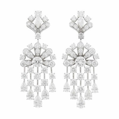 Lot 190 - Graff Pair of Platinum and Diamond 'Waterfall' Pendant-Earrings