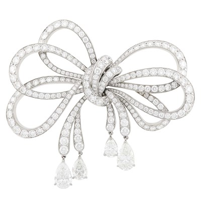 Lot 82 - Graff Platinum and Diamond Bow Clip-Brooch