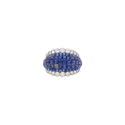 Lot 233 - Van Cleef & Arpels Platinum, Mystery-Set Sapphire and Diamond Bombé Ring