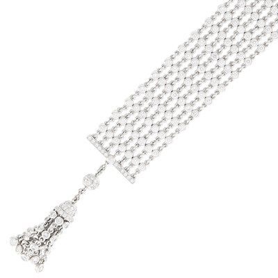 Lot 86 - Graff Multistrand Platinum and Diamond Chain Tassel Bracelet