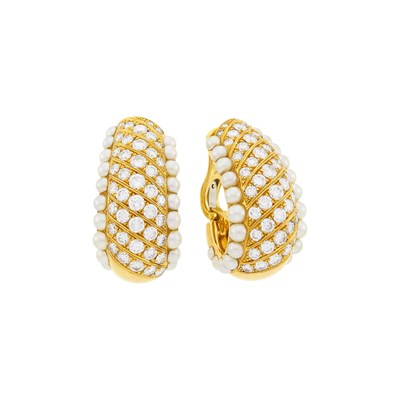 Lot 13 - Van Cleef & Arpels Pair of Gold, Diamond and Split Pearl Earclips, France
