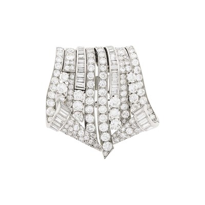 Lot 169 - Van Cleef & Arpels Platinum and Diamond Double-Clip Brooch, France