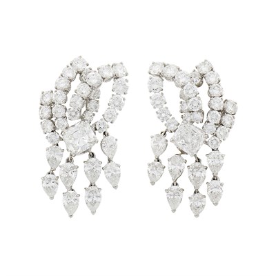 Lot 189 - Graff Pair of Platinum and Diamond Pendant-Earclips