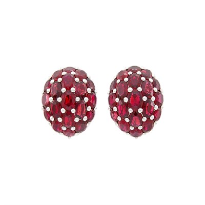 Lot 194 - Graff Pair of White Gold, Ruby and Diamond Dome Earclips