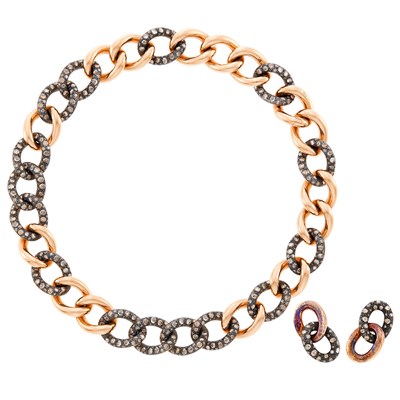 Lot 48 - Pomellato Rose Gold, Silver and Diamond Link Necklace and Pair of  Earclips
