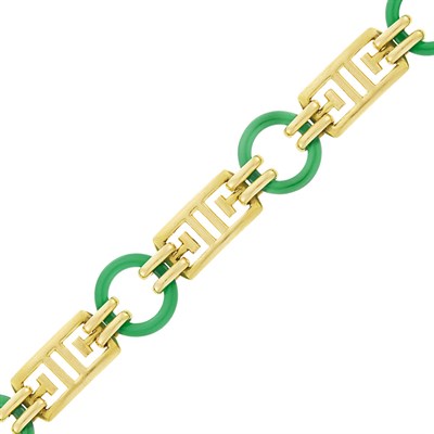 Lot 121 - George L'Enfant Gold and Green Onyx Link Bracelet, France