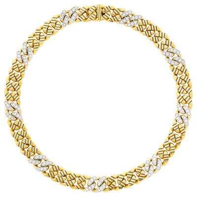 Lot 8 - Faraone Two-Color Gold, Diamond and Black Enamel Curb Link Necklace