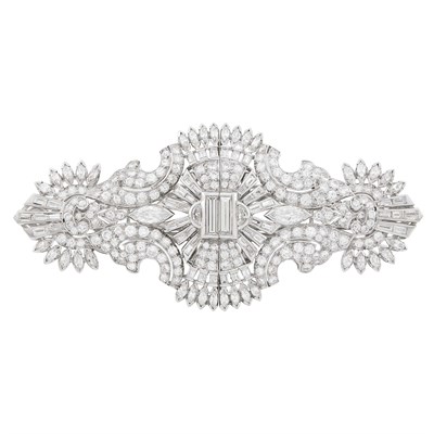 Lot 65 - Platinum and Diamond Double-Clip Brooch