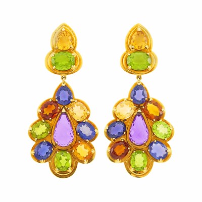 Lot 24 - Sabbadini Pair of Gold and Gem-Set Pendant-Earclips