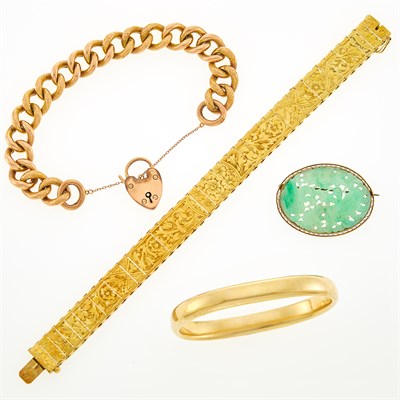 Lot 217 - Group of Gold, Low Karat Gold and Jade Jewelry