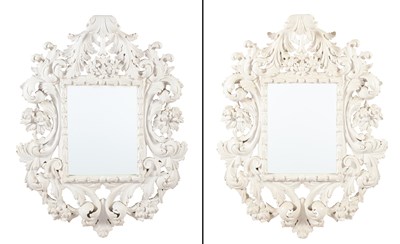 Lot 391 - Pair of Rococo Style Painted Hardwood Mirrors...
