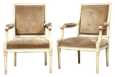 Lot 293 - Pair of Louis XVI Style Upholstered Painted...