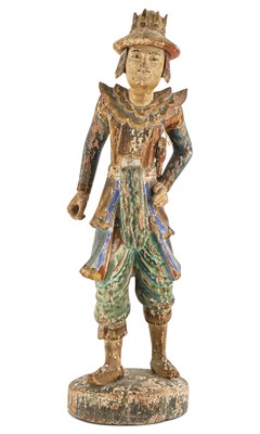 Lot 199 - Thai Painted Carved Wood Figure of a Man 19th...