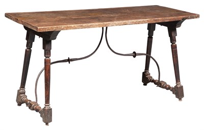 Lot 116 - Spanish Baroque Walnut and Iron Trestle Table...