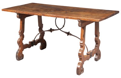 Lot 119 - Spanish Baroque Walnut and Iron Trestle Table...