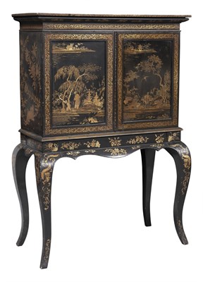 Lot 73 - Gilt Decorated Black Lacquer Cabinet on Stand...