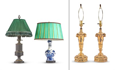 Lot 188 - Group of Four Lamps Comprising a patinated...