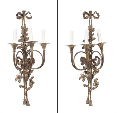 Lot 382 - Pair of Louis XVI Style Gilt-Metal Three-Light...