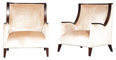 Lot 238 - Pair of George Smith Upholstered Oak Armchairs...