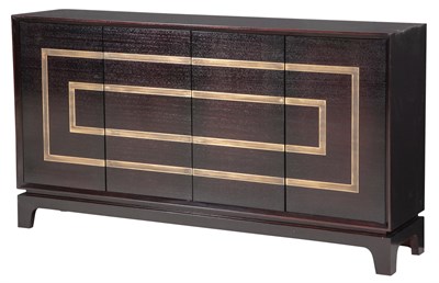 Lot 307 - Custom Inlaid Bronzed Metal Dark Stained Wood...