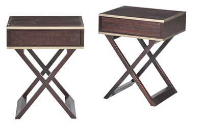 Lot 305 - Pair of Brass Inlaid Mahogany Bedside Tables...
