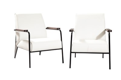 Lot 304 - Pair of Jean Prouve Oak, Leather Upholstered...