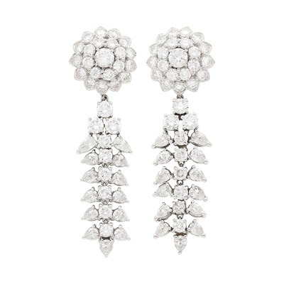 Lot 87 - Pair of Platinum and Diamond Pendant-Earclips