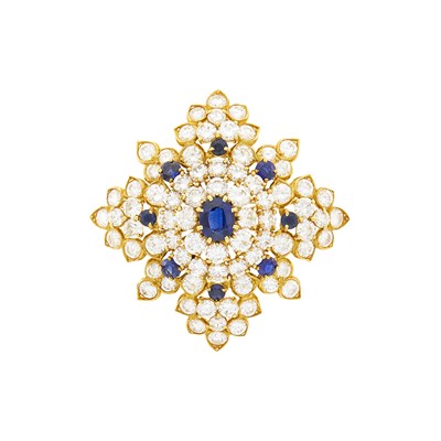 Lot 150 - Gold, Sapphire and Diamond Maltese Cross Pendant-Brooch