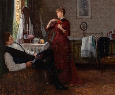 Lot 1009 - Anton Thiele Danish, 1838-1902 Tying a Rose,...