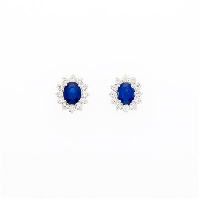 Lot 200 - Pair of White Gold, Sapphire and Diamond Earrings